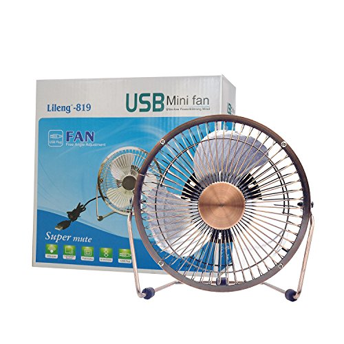 ivoler Mini Ventilador USB Silencioso, Metálico Ventilador de Mesa Potente USB Fan con Ajustable 360 Grados de Rotación para Personal Portátil de Escritorio Hogar Oficina o Viaje, 6 Pulgadas, Cobre