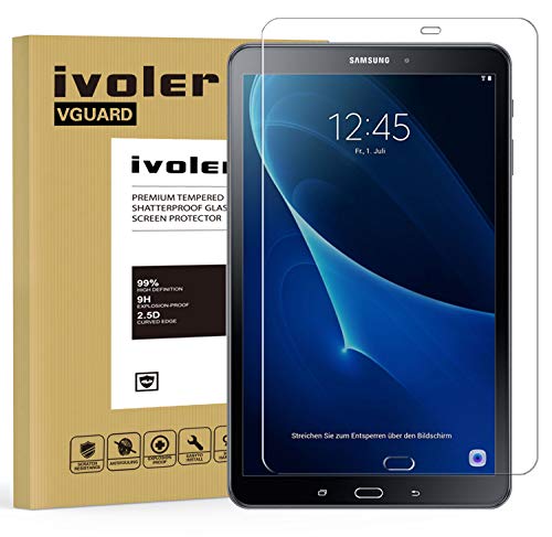 ivoler Protector de Pantalla para Samsung Galaxy Tab A 10.1 Pulgadas 2016 (T580/T585), Cristal Vidrio Templado Premium [9H Dureza] [Alta Definicion 0.3mm] [2.5D Round Edge]