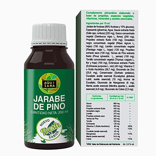 Jarabe de Pino|Complemento Alimenticio con Vitamina C, Propóleo y Minerales|Ayuda a nuestras defensas|Alivia los Síntomas de la Tos |100% Natural|250ml