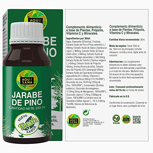 Jarabe de Pino|Complemento Alimenticio con Vitamina C, Propóleo y Minerales|Ayuda a nuestras defensas|Alivia los Síntomas de la Tos |100% Natural|250ml