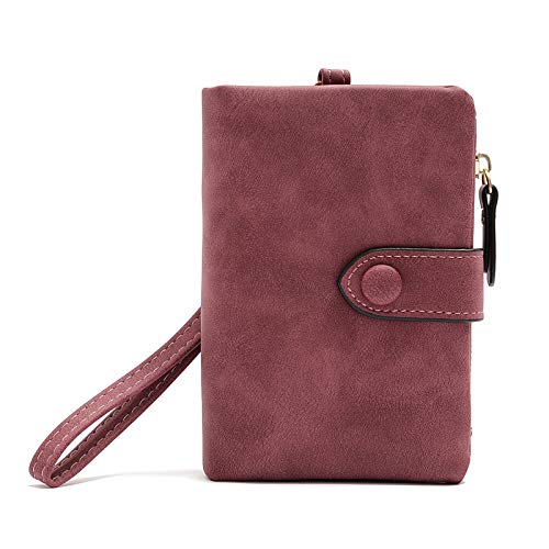 Jennyfly Cartera de piel sintética con múltiples ranuras para tarjetas, bolso pequeño con correa para la muñeca para ir de compras, viajes rosso