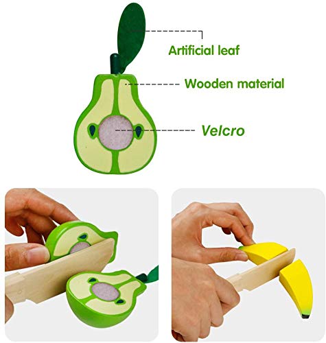 jerryvon Frutas y Verduras Juguete para Cortar Frutas Verduras Juguetes Montessori Comida Madera Cocinas de Juguete para Niños Regalos para Cumpleaños Infantiles