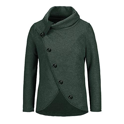 Jerseys De Punto para Mujer Cuello de Tortuga Manga Larga Suelto Prendas de Punto Suéter Irregular Jerséis Collar de la Pila Tops Cálido Otoño Invierno riou (z-Green, M)