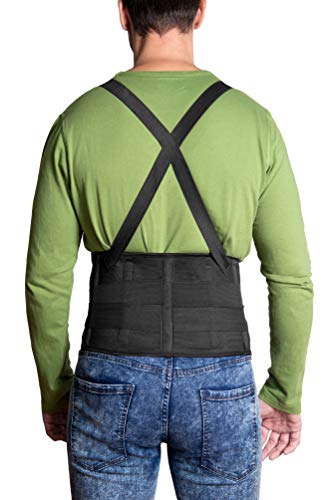 JeVx Faja Lumbar para la Espalda REFORZADA DOBLE CIERRE Y TIRANTES - Talla M para Hombre Cinturon Elastico Reforzado para Trabajo y Deporte Corrector de Postura Ajustable Abdominal Dolor Compresora