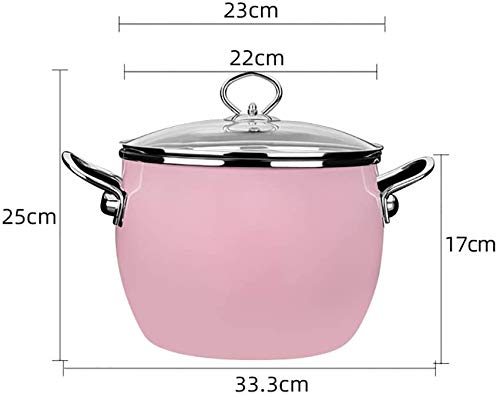 JIAFENG Cazuela con Olla de Esmalte Tapa de Vidrio, la Ronda suplemento dietético pote de Leche Infantil Marmite Rosa 9x10inch (d22xh25cm),Rosado,9x10inch (D22xH25cm)