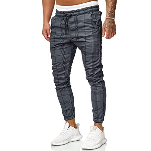 JiaMeng Pantalones Chino Slim Fit Casual para Hombre Pantalones Deportivos Largos e Informales Pantalones a Cuadros de Corte Ajustado Pantalones de chándal para Correr