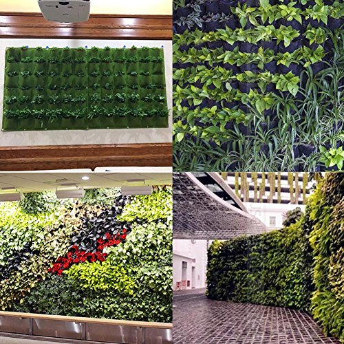 Jian Ya Na 36 bolsas para plantar para colgar en la pared, maceta de jardinería al aire libre, interior vertical verde, bolsas de cultivo 100 x 100 cm, verde