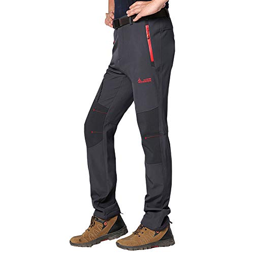 JIANYE Pantalon Softshell Hombre Pantalones de Montaña Impermeable Pantalon Trekking Caliente Pantalones Invierno Gris XS