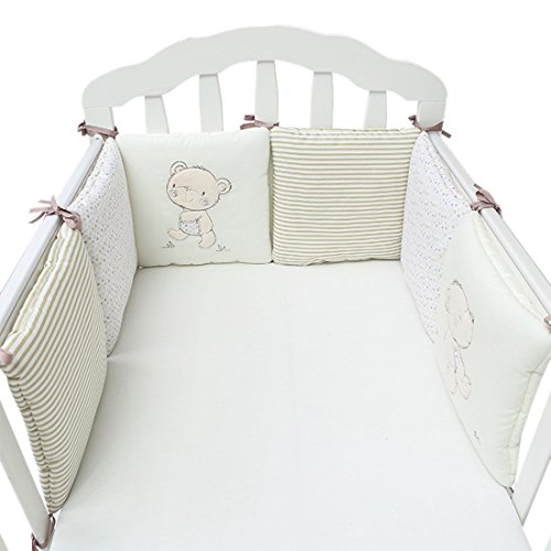 Jiyaru Ropa para cuna camas de bebé 6 Piezas Set Protector de Cuna 30 * 30 cm con Algodón Beige