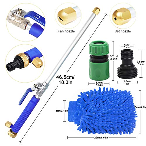 JoyCube Pistola limpiadora de alta presión para coches, Pistola de agua de riego de manguera de jardín portátil, 5 piezas con adaptador de conexión rápida y soporte para manguera, Guantes de limpieza