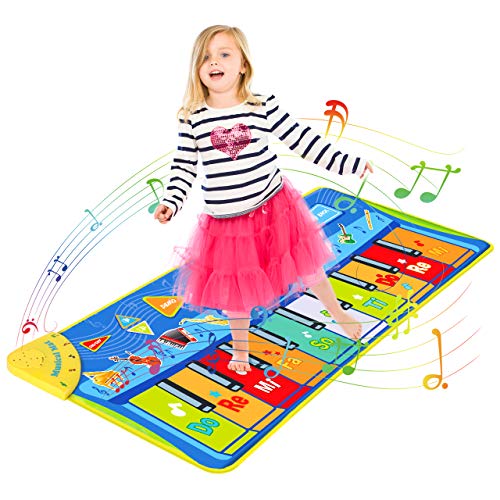 joylink Alfombra de Piano, Alfombra Musical Teclado Alfombra Musical para Niños Alfombra Musical de Teclado 10 Teclas y 8 Instrumentos de Animales para Bebé Niño Niña (130*48cm)