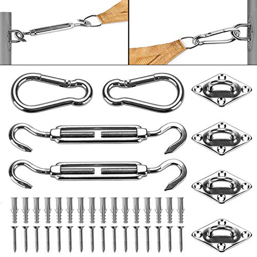 JOYUE Kit de Montaje para Toldo Acero Inoxidable Toldo Fijación Kit para Triángulo, Cuadrado, Rectángulo Toldo(40 Piezas)