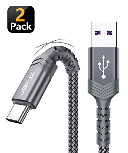 JSAUX Cable USB C [1M+2M,2PC] Duradera 3A Cable USB Tipo C Carga Rápida Compatible con Nylon Trenzado para Samsung S20/S10/S9/S8 Plus,Note10/9/8, Xiaomi Mi A1/A2,Huawei,LG,Sony-Gris