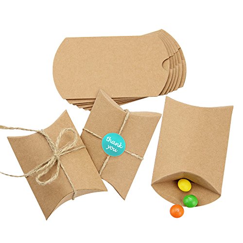 JTDEAL 50 Cajas para Regalo y 50 Cuerda de Yute(64cm), Bolsas de Regalo, Cajas de Papel Kraft Vintage, para Boda Favor Fiesta, para Regalos Pequeñitos de Boda/Cumpleaños/Fiesta - Marrón