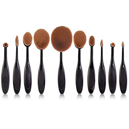 Juego de 10 brochas de maquillaje tipo cepillo de dientes con mango negro Bb Cream Brush 10 Brochas para base de maquillaje herramientas