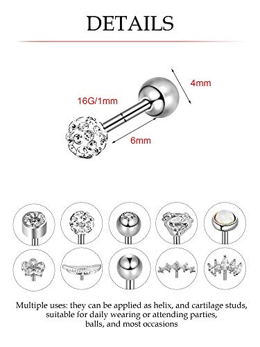 Juego de Pendientes de Barra con Pesas de Acero Inoxidable Aretes de Perno de Bola Piercing de Cartílago Hélice Trago (Color Plateado 3)