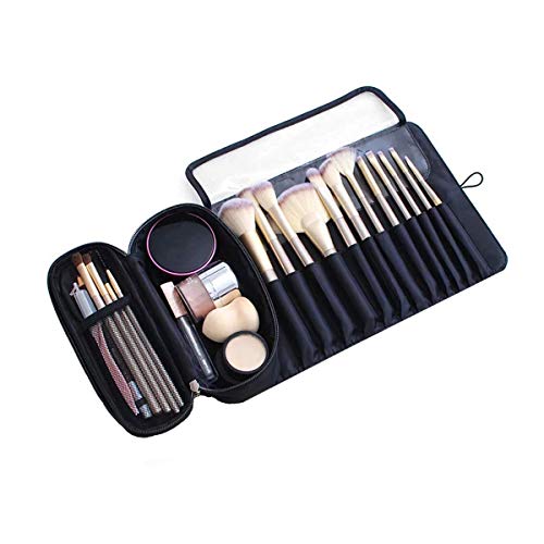 Juego de Pinceles de Maquillaje Bolsa De Cosméticos Bolsa De Cosméticos De Viaje De Señora, Bolsa De Pincel De Maquillaje Conjunto De Viaje De Dos Piezas Bolsa De Acabado Bolsa De Cosméticos, Negro