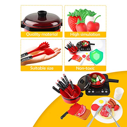 Jugar Cocina Juguete, Utensilios Cocina Juguete Pretender Juego de Ollas con Sartenes, Olla, Verduras Mini Accesorios Cocina Juguetes Regalo para Niños 3 Años(34PCS)