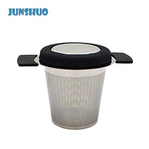 JUNSHUO Malla de Acero Inoxidable infusor de té colador de té asa de Silicona y Tapa para tazón, Doble asa y Gran Capacidad, cuelga en teteras, Tazas, Tazas para té empapado con Tapa