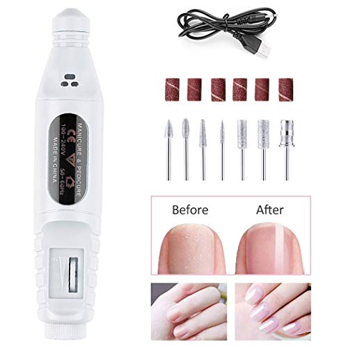 Kapmore Torno para uñas Lima Electrica uñas Set de Manicura y Pedicura Eléctrico con 5 Piezas Accesorios Blanco (Blanco2)