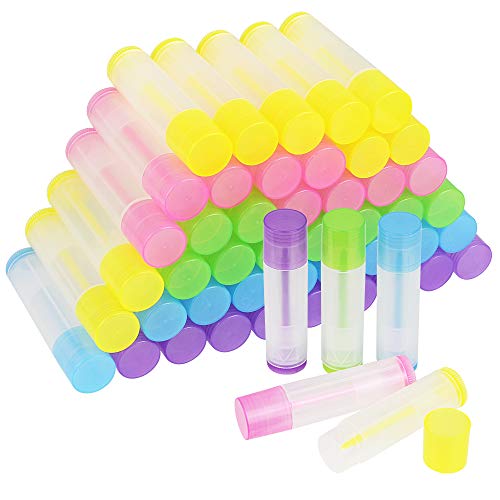 Kbnian 50pcs Envases de Colores para Lapiz Labial con Tapas Transparentes de Rosca, Tubos de Contenedores de Bálsamo Labial, Portátil, Pequeño, 5.5ml, DIY