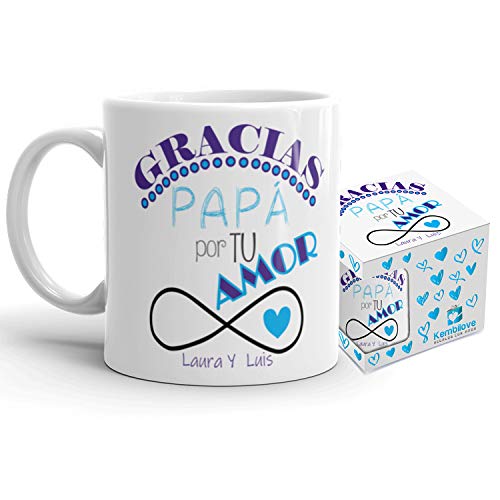 Kembilove Taza de Café Padre Personalizada – Taza de Desayuno Gracias Papá por tu Amor – Tazas de Café y Té para Papas – Taza de Cerámica Impresa – Regalo Original Taza de 350 ml