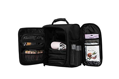 Kemier Professional Makeup Artist - Mochila con bolsas de almacenamiento transparentes para cosméticos, bolsa con forro térmico, color negro