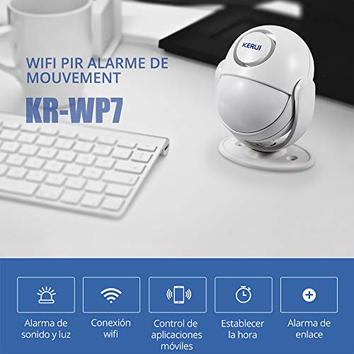 KERUI WP6 Sensor Alarma Casa WiFi Inalámbrico Control por APP, Sistema Alarma Puerta Antirrobo con 125 dB Sirena y Luces, Detector de Movimiento Infrarrojos para Hogar/Tienda/Oficina/Entrada Puerta