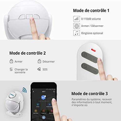 KERUI WP6 Sensor Alarma Casa WiFi Inalámbrico Control por APP, Sistema Alarma Puerta Antirrobo con 125 dB Sirena y Luces, Detector de Movimiento Infrarrojos para Hogar/Tienda/Oficina/Entrada Puerta