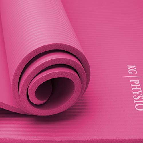 KG Physio Esterilla Yoga (1cm), Colchoneta de Fitness para Gimnasio, Pilates o en Casa con Tirante (Dentro de la colchoneta) 183cm x 61cm x 1cm (Grueso)