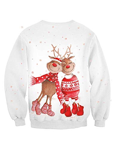 KIACIYA Sudadera Navidad Mujer, Ropa Navidad Unisex Hombre Sudadera Navidad Pareja Encantador Navidad Alce Santa Claus Impreso Jerseys 3D Impresión Navidad Ropa Casual Sweatshirt Pulóver (11-4,M)