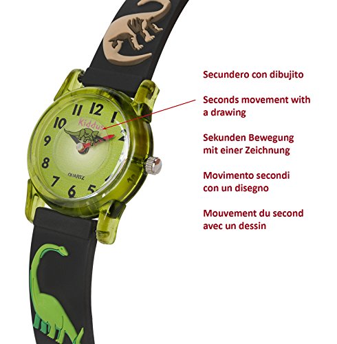 KIDDUS Reloj Educativo de Calidad para niña y niño. Analógico de Pulsera, con Ejercicios Time Teacher para Aprender a Leer y Decir la Hora. Mecanismo de Cuarzo japonés. RE0259 Dino