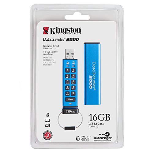 Kingston DataTraveler 2000 DT2000/16GB - Memoria USB 3.0 de 16 GB cifrada con Teclado, Tipo Llave