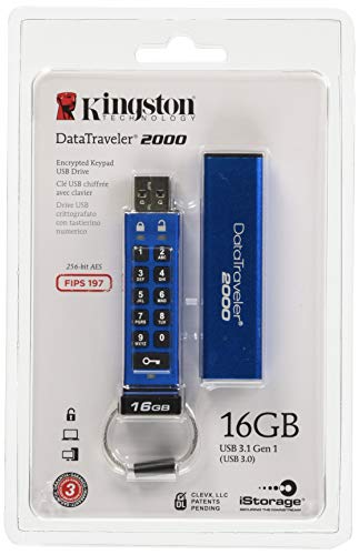 Kingston DataTraveler 2000 DT2000/16GB - Memoria USB 3.0 de 16 GB cifrada con Teclado, Tipo Llave