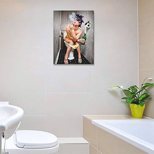 KINYNE Baño De Moda Mujer Sexy Cuadro sobre Lienzo Moderno Bar Girl Fumando Y Bebiendo En El Baño Cuadro De La Imagen del Cartel para El Hotel Hotel Decoración De Pared,A,50X60cm