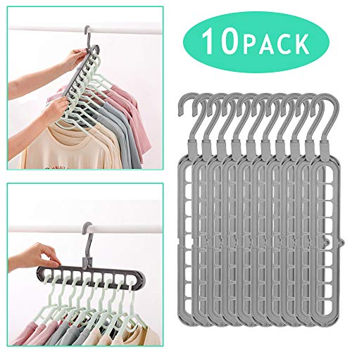 KiraKira Percha Plegable, Perchas Ahorra Espacio, Percha Multiple Plastico, Perchas para Bufandas, Perchas antideslizantesperchas estándar de 10 Paquetes con 9 Agujeros (Gris)