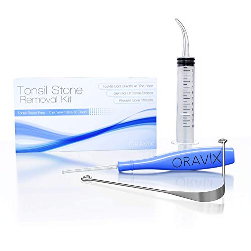 Kit de extracción de tonsilolitos o piedras amígdalas de 3 herramientas para eliminar el mal aliento: Tonsil scoop, Raspador de lengua de cobre, Jeringa de 12 ml con punta curvada. ORAVIX