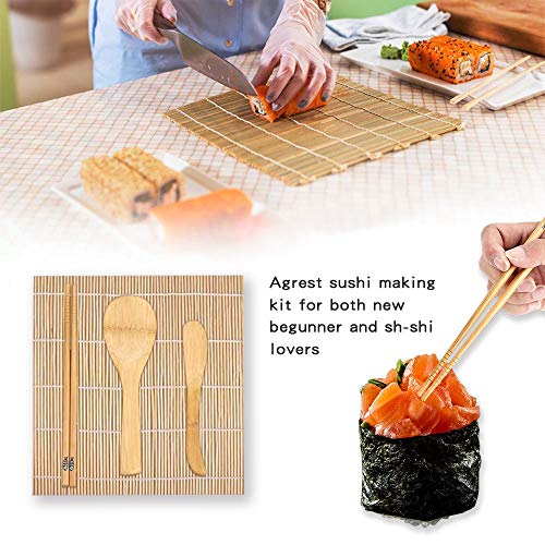 Kit de fabricación de sushi de bambú, 9 piezas, alfombrilla de bambú para sushi, incluye 2 alfombrillas de bambú para rodar, 5 pares de palillos de picar, 1 pala de arroz, 1 separador de arroz