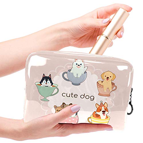 Kit de Maquillaje Neceser Perro Lindo de la Taza de té Make Up Bolso de Cosméticos Portable Organizador Maletín para Maquillaje Maleta de Makeup Profesional 18.5x7.5x13cm