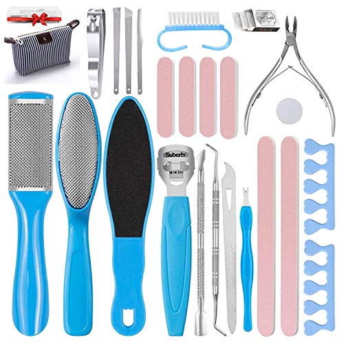 Kit de Pedicura, TAIYUNWEI 28 en 1 Profesional Kit de Herramientas de Pedicura Conjunto de Pie de Acero Inoxidable Escofina de Pie Remover la Piel Muerta Para el Cuidado de los Pies en Hogar