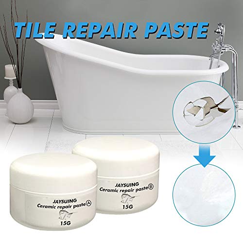 Kit de reparación de Azulejos de bañera de 2 Piezas, Pasta de Crema reparadora de Pisos de cerámica con Chip de Grietas de Porcelana (30g)