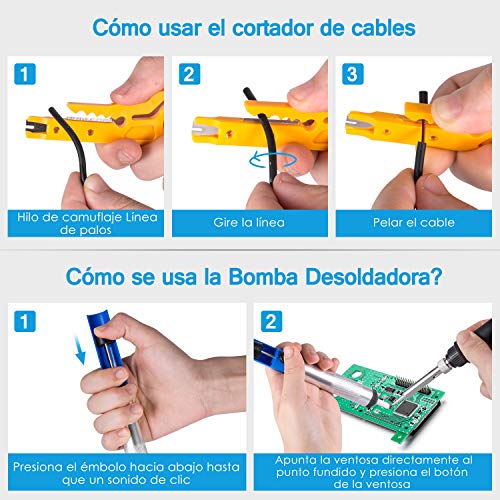 Kit del Soldador WaxRhyed, soldador electrico 16 in 1, 220V 60W Temperatura Ajustable 200℃~450℃,5pcs Puntas,Bomba Desoldadora,Soporte,Pinzas Antiestáticas, Destornillador, Alambre de Soldadura kit