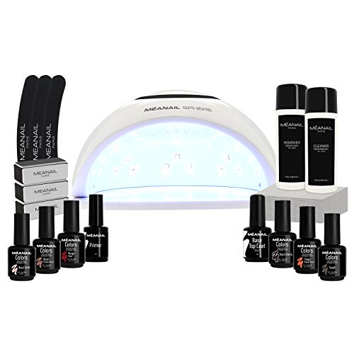 Kit Manicura Semipermanente, Secador de Uñas Lampara LED UV Uñas 48W, 6 Esmaltes Semipermanentes, Base Coat Top Coal, Kit Uñas de Gel Completo - Cruelty free, Méanail Paris