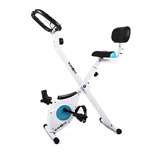 Klarfit Azura - Bicicleta Fija, Bici estática, Ordenador de Entrenamiento, Medidor de Pulso, 8 Niveles de Resistencia, Volante de inercia 3 kg, Máx. 100 kg, Respaldo, Reposabrazos, Blanco