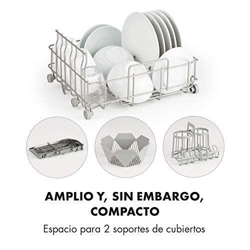 Klarstein Amazonia Mini - Lavavajillas, Máquina lavaplatos, 6 programas: eco, una hora, rápido, fruta, desinfección por calor, vidrio, Necesita 5 litros de agua, Pantalla LED, Táctil, Negro