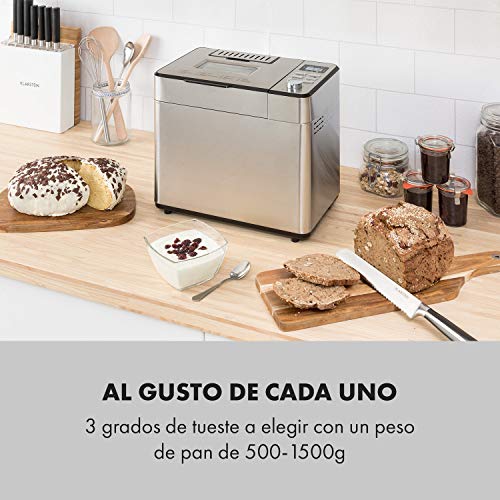 Klarstein Brotilde Family Breader - 14 programas, 3 niveles diferentes de dorado, 1h- función de calentamiento, temporizador 13h, pantalla LCD, sellado antiadherente, acero inoxidable