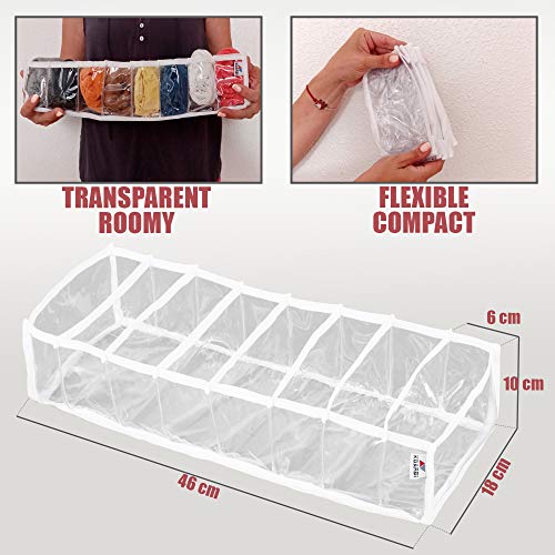 KOARBI Organizador de Cajones Transparente, Flexible, Plegable, para Ropa Interior, Calcetines, Sujetadores, Maquillaje, Corbatas, Fitness, Ropa de Bebe, Niños, Infantil. Divisor de Cajón. Pack de 2