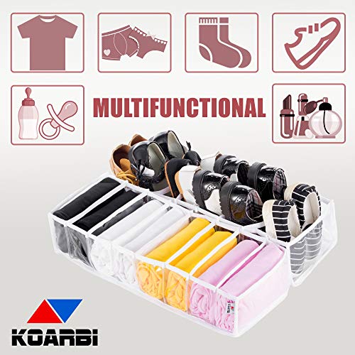 KOARBI Organizador de Cajones Transparente, Flexible, Plegable, para Ropa Interior, Calcetines, Sujetadores, Maquillaje, Corbatas, Fitness, Ropa de Bebe, Niños, Infantil. Divisor de Cajón. Pack de 2