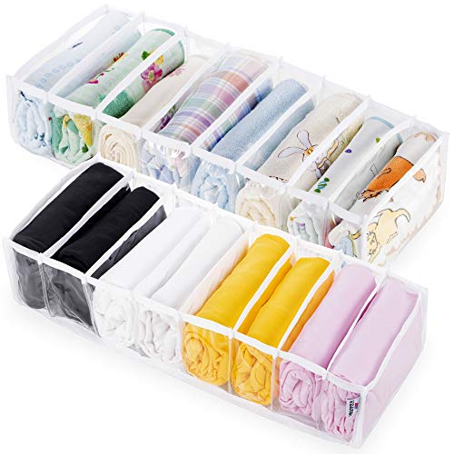 KOARBI Organizador de Cajones Transparente, Flexible, Plegable, para Ropa Interior, Calcetines, Sujetadores, Maquillaje, Corbatas, Fitness, Ropa de Bebe, Niños, Infantil. Divisor de Cajón. Pack de 2