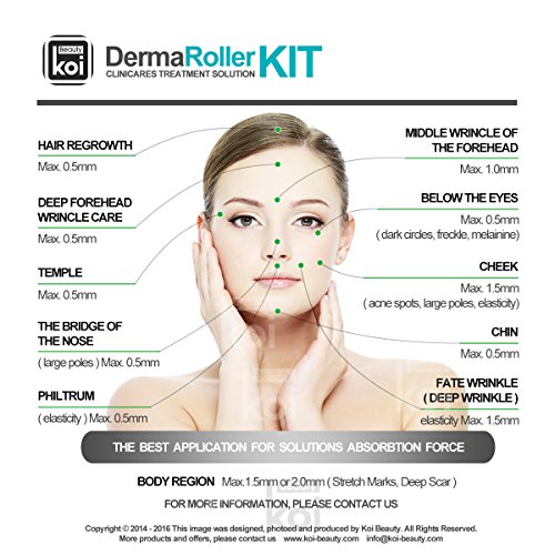 Koi Beauty Dermaroller, Derma Roller Titanio, 0.5/1.0/1.5/2.0mm Microneedle Derma Roller, Rodillo Derma Sistema de microagujas 6 en 1 por para arrugas, puntos oscuros, cicatrices, celulitis, estrías